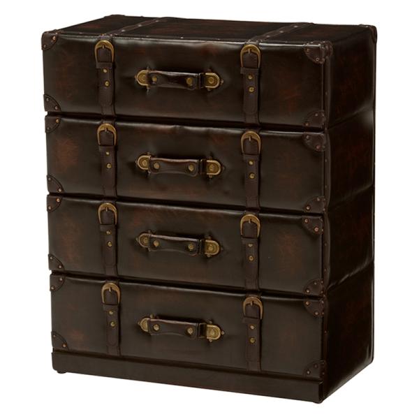 トランク型 チェスト 4段 トランク収納 合成皮革 レザー 合皮 収納家具 衣類収納 小物収納 デザ...