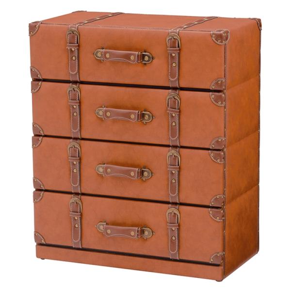 トランク型 チェスト 4段 トランク収納 合成皮革 収納家具 衣類収納 小物収納 デザイン MCH-...