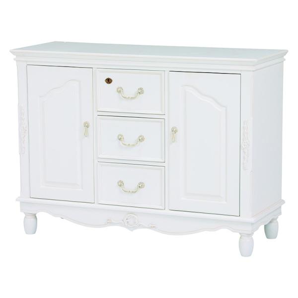 キャビネット 幅110cm ワイドキャビネット白 収納 棚 脚キャビネット 電話台 鍵  飾り台 飾...