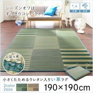 小さくたためるウレタン入りはっ水い草ラグ patan パタン 190×190 リビングラグ ダイニン...