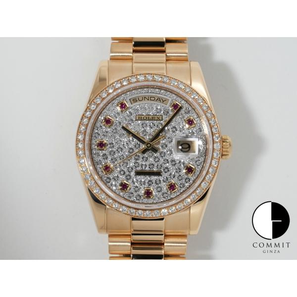 ロレックス デイデイト Ref.118348 イエローゴールド パヴェダイヤモンド10Pルビー文字盤