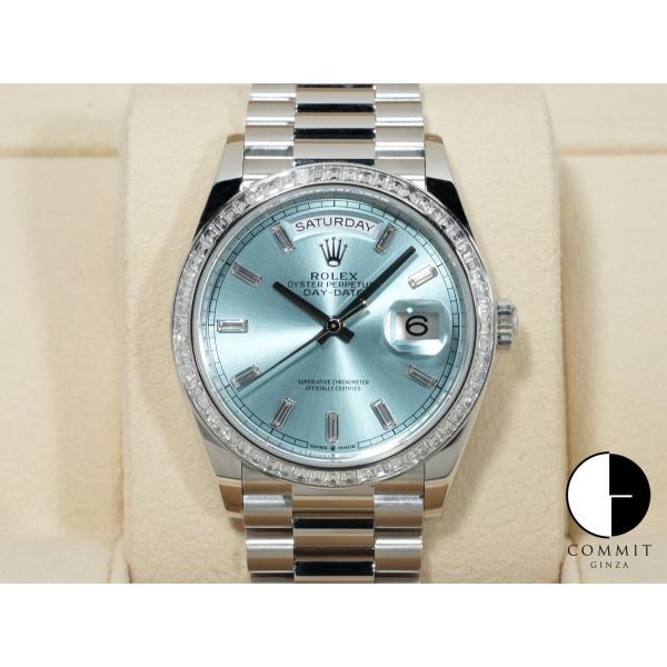 ロレックス デイデイト36 Ref.128396TBR プラチナ アイスブルーx10Pバケットダイヤ...