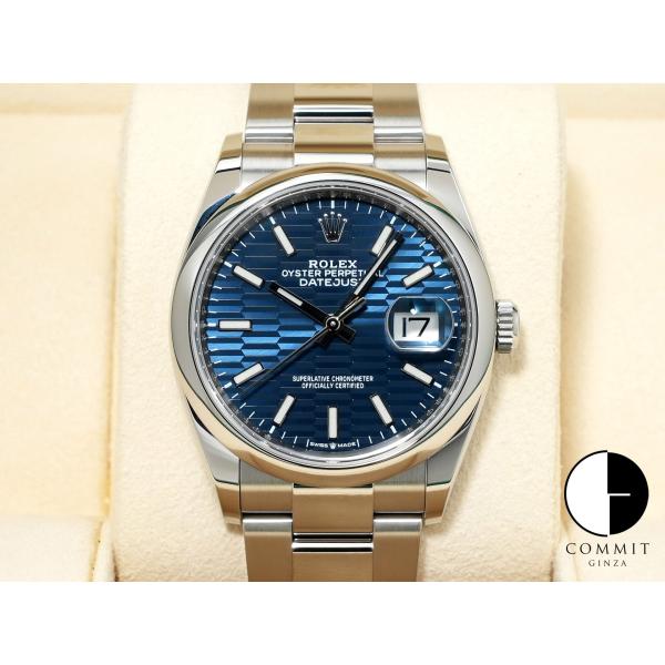 ロレックス デイトジャスト36 Ref.126200 ステンレススチール ブルー フルーテッドモチー...