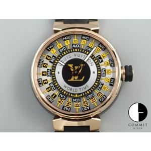 ルイヴィトン タンブール ワールドタイム ランウェイ ユニバーサル ジャーニー SS×BLACK PVD/18KPG Ref.Q1BK0｜commitginza