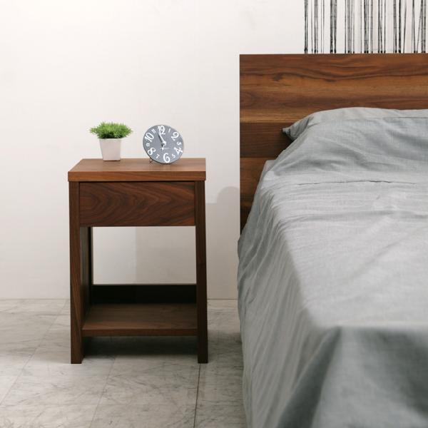ナイトテーブル zeal ウォールナット 大川家具 サイドテーブル ベッド サイドワゴン 天然木 国...
