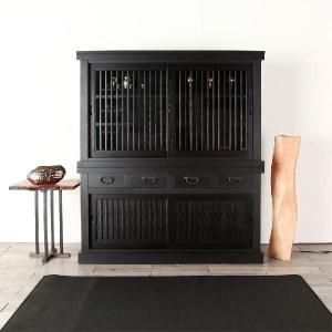 大江戸 食器棚 引き戸 完成品 黒 150 (北欧 和風) 野中木工所 日本製 国産 大川家具