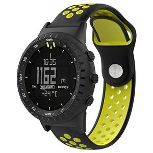 スントコア対応 ストラップ Suunto Core バンド シリコン製 運動型 ツートンカラー バンド 工具付 軽量 防水 通気 黒/黄色い｜como-3606net14005