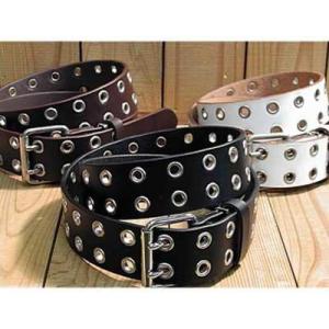 牛革ベルト 連続ハトメ ＆ ダブルピンバックルタイプ 40mm幅 【3色