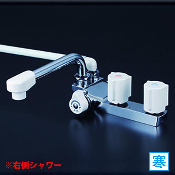 【KF13ZRGECN】 浴室水栓 KVK デッキ型2ハンドルシャワー 右側 190mmパイプ付 寒...