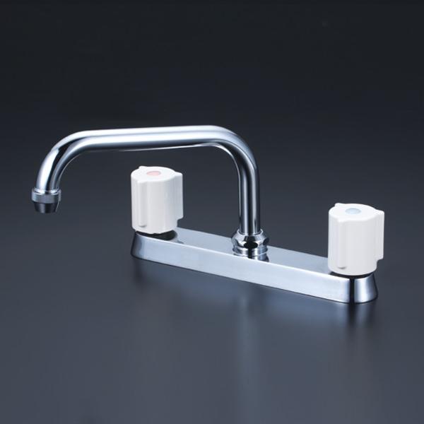【KM8GN】 KVK キッチン 2ハンドル混合水栓 取付ピッチ204mm 200mmパイプ付