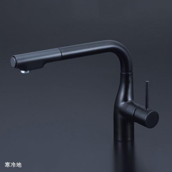 【KM6101ZECC5】KVK キッチン用 シングルレバー式シャワー付混合栓 グロスブラック 寒冷...
