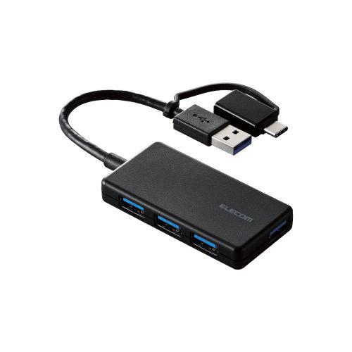 エレコム USB ハブ USB3.1 Gen1 バスパワー 超薄型 ケーブル長10cm ブラック メ...