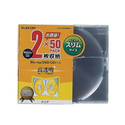 エレコム CD DVDスリムプラケース 2枚収納 50パック クリア CCD-JSCSW50CR メ...
