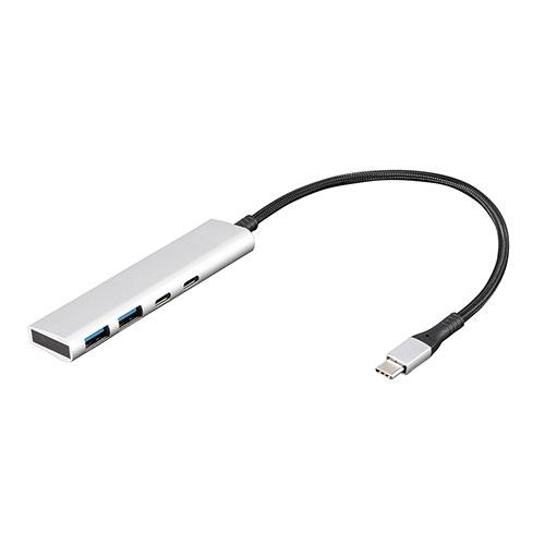ナカバヤシ ナカバヤシ USB3.2Gen1Type-C4ポート(Cx2/Ax2)アルミハブ/シルバ...