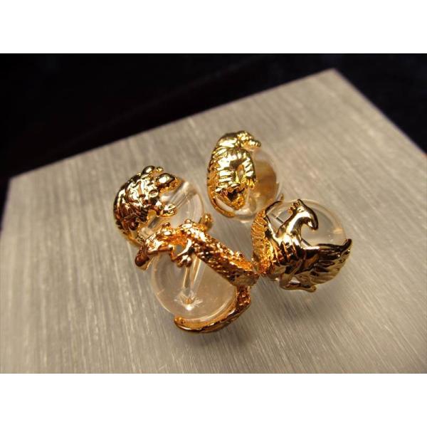 金色装飾 四神獣メタルパーツ付き水晶 四神セット メタル四神獣水晶珠セット 珠サイズ約12mm tu...