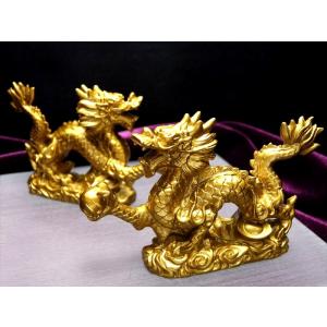 濃いグリーン 玉持ち龍神 サーペンティン(蛇紋石)龍彫刻置物 500-650g