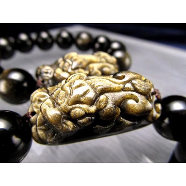 ゴールデンシャインオブシディアン 貔貅 ブレスレット 珠サイズ約12mm×13珠前後 ヒキュウサイズ...