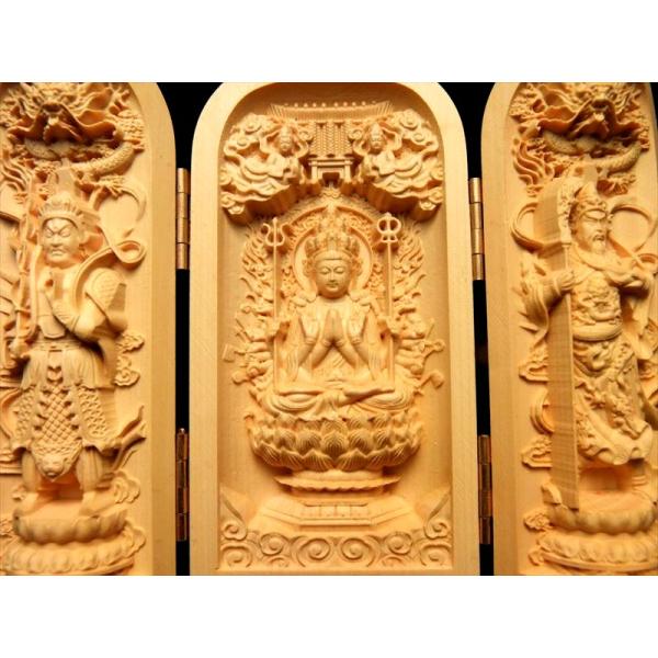 木彫り 千手観音像 置物 観音開き 5A極上彫り 高さ約100-105mm 風水やインテリアに 左右...