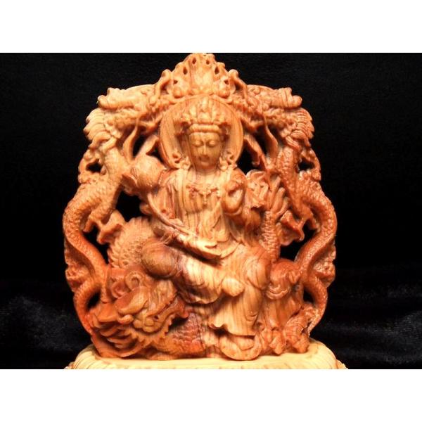 両面彫り 5A極上手彫り 木彫り 騎龍観音 置物 高さ約84mm 風水やインテリアに ok-s パワ...