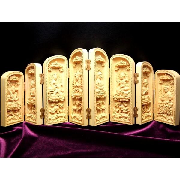 アウトレット 8面開き 5A極上繊細彫り 木彫り 観音 菩薩 仏像 置物 高さ約140mm 風水やイ...