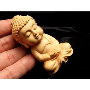 1番人気 木彫り ミニ大仏くん ストラップ 本体高さ 約40mm 手彫り 坐像