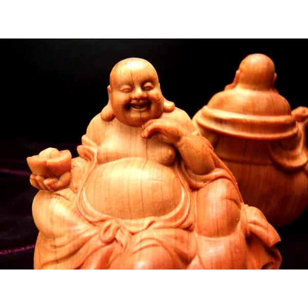 立体彫刻 布袋様 元宝 5A極上手彫り 木彫り 布袋&amp;菩薩 置物 高さ約70mm-75mm 風水やイ...