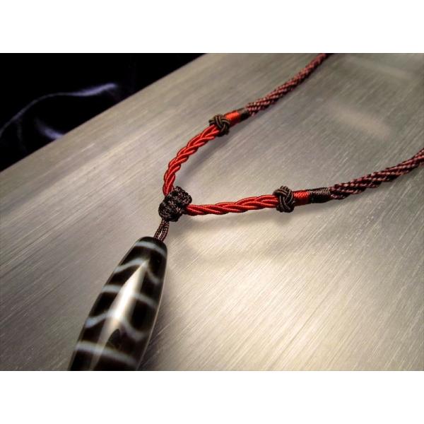 天珠 デザイン組み紐ネックレス 首周りサイズ35cm-65cm サイズ調節付き ブラウン&amp;赤紐タイプ...