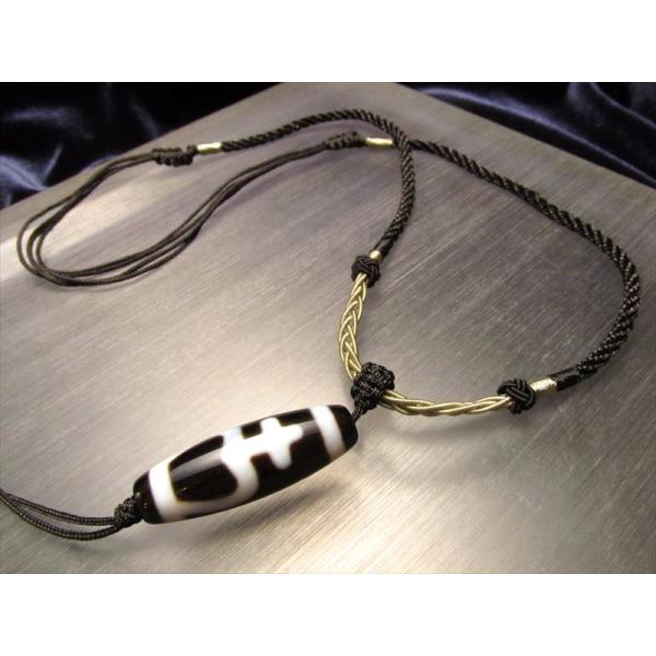 天珠 デザイン組み紐ネックレス 首周りサイズ40cm-60cm サイズ調節付き ブラック&amp;シルバー紐...