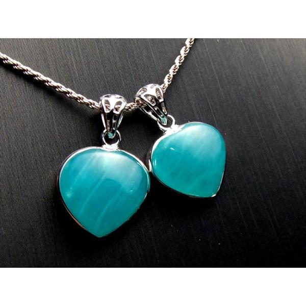 激安宣言 4A ネオンアマゾナイトペンダントトップ ぷっくりハート型 縦約15mm SILVER92...
