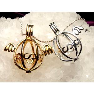 入れ替え可能 天使の羽付 ストーン入れ替えペンダントトップ ケージ型 約16mmまでの天然石が入ります pe-s パワーストーン 天然石