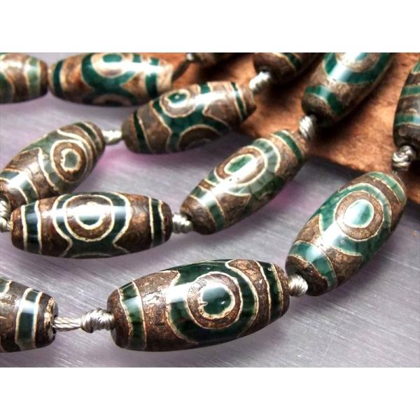 三眼緑龍紋天珠 連 一連 天珠サイズ約30mm 10個付き 幸運招来 金運獲得 お買い得 アゲート瑪...