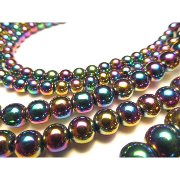 激安宣言 虹色光沢が美しい 約10mm珠 ヘマタイト 赤鉄鉱 レインボーカラー 一連 約37-39c...