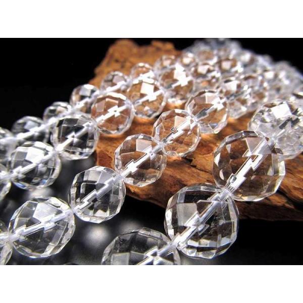 激安宣言 64面カット 約10mm珠 天然水晶 クリスタル 一連 約38-40cm ブラジル産 ge...