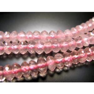 繊細カット 6mm ローズクォーツ 繊細ボタンカット 紅水晶 一連 約38-40cm ロンデル ブラ...