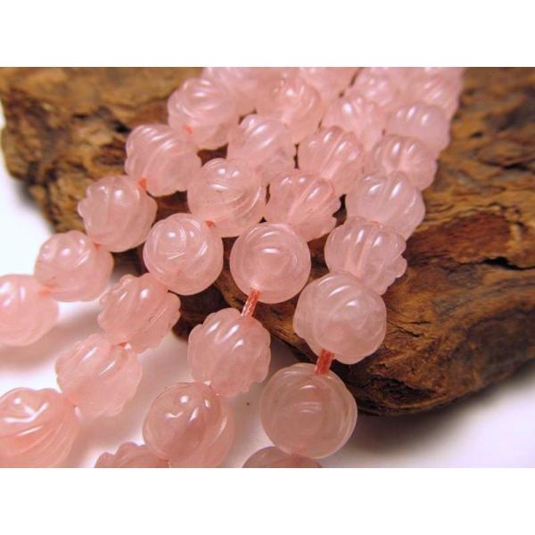 薔薇カット 8mm珠 ローズクォーツ 紅水晶 一連 約38-40cm 薔薇彫 ブラジル産 rn-p ...