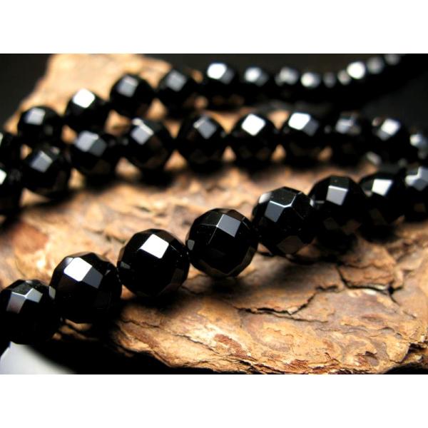 激安宣言 カット 約10mm珠64面カット ブラックオニキスカット 一連 約37-39cm 極上 天...