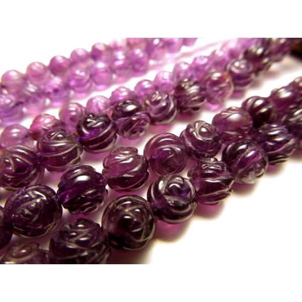 激安宣言 約8mm珠 薔薇カット アメジスト 一連 約37-39cm 紫水晶 ローズ 極上 天然石 ...
