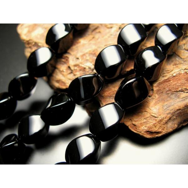 12mm×8mm オニキス タンブルウェーブ型 一連 約38-40cm 黒瑪瑙 ブラジル産 rn-p...