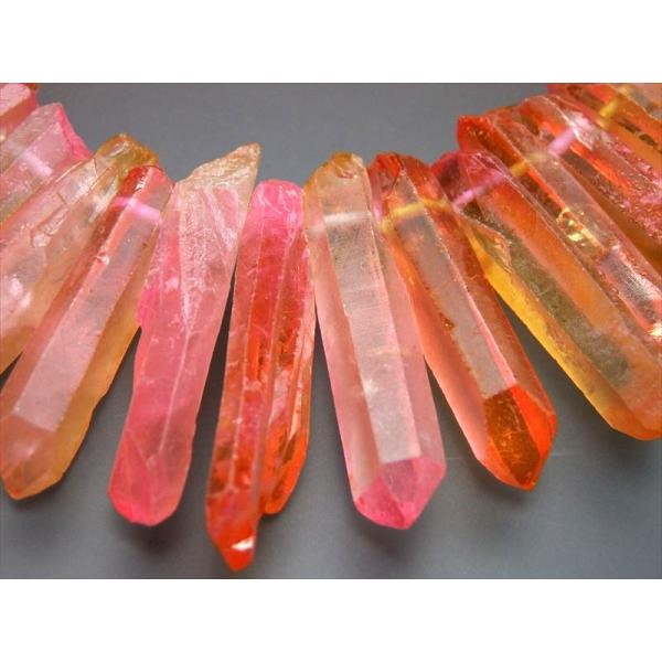 縦約20-50mm オレンジ&amp;ピンク染色フロストタイプ ナチュラルポイント連 一連 約38-40cm...