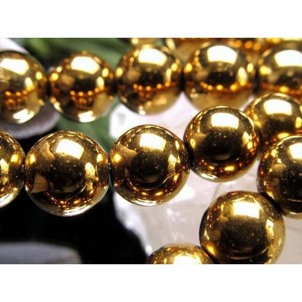 激安宣言 ゴージャス光沢 約8mm珠 ヘマタイト 赤鉄鉱 ゴールドカラー 一連 約37-39cm ブ...