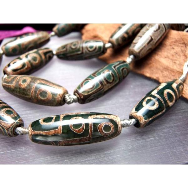 九眼緑龍紋天珠 くがんりゅうもんてんじゅ 一連8個付き サイズ：約40mm アゲート瑪瑙 天珠連 立...