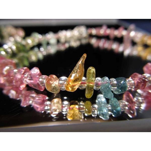 MIXトルマリン 電気石 さざれ デザインブレスレット シルバーカラービーズ仕様 4mm-6mm ア...