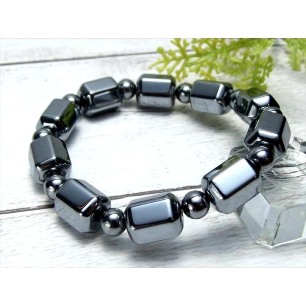 値下げ中 テラヘルツ鉱石 六角デザインビーズ ブレスレット 六角ビーズ約13mm×10mm×10珠 ...