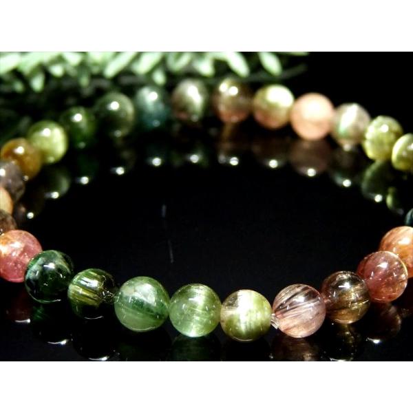透明インディゴ珠有り 4A+ キャッツアイ MIXトルマリン ブレスレット 6.5mm-7mm×30...