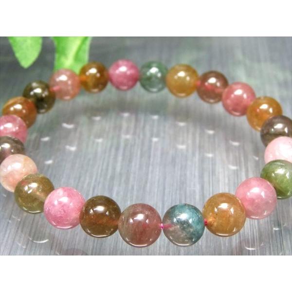 レア産地 4A+ MIXカラー トルマリン ブレスレット 8mm-8.5mm×23珠 透明明るめカラ...