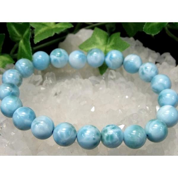 濃い青 大特価3A ラリマー ブレスレット 9.5mm × 21珠 曹灰針石 愛と平和の石 カリブ海...