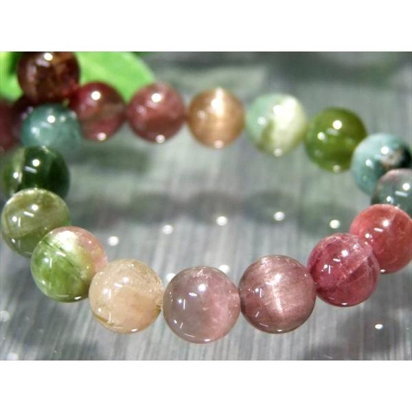 ツートン珠有り 4A+ キャッツアイ MIXトルマリン ブレスレット 7mm-7.5mm×26珠 ポ...