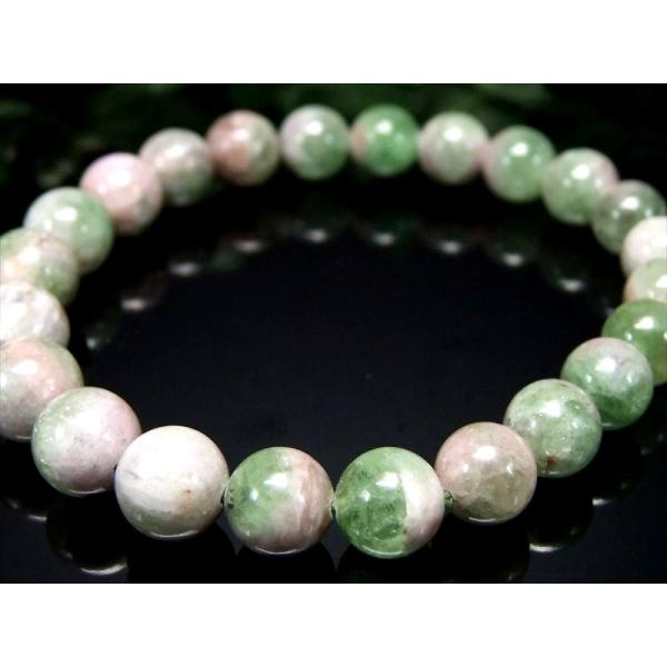 激レア 蛍光 ツァボライト タンザナイト ピンクゾイサイト 共生 ブレスレット 7.5mm-9mm×...