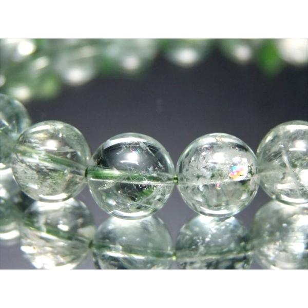 抜粋鑑別済み 虹入り 5A グリーンオリゴ クレース 天然フェルドスパー ブレスレット 9mm-9....