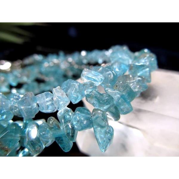 パワーストーン ブルーグリーン アパタイト 燐灰石 さざれ ブレスレット 粒サイズ約6mm-12mm...